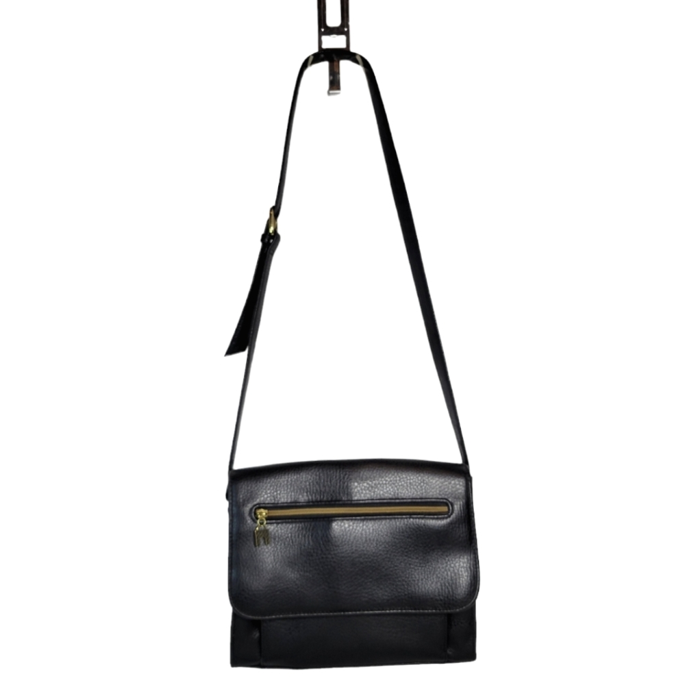 Relic black pebble leather crossbody shoulder bag with zipper pocket